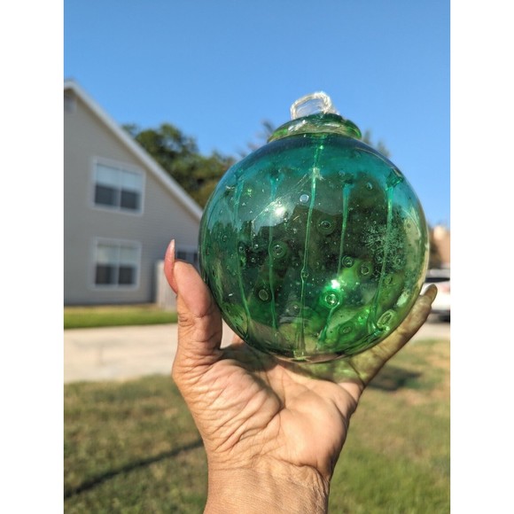 Kitras Witch Ball Art Glass Green HandBlown  6-7"Spheres Influence Divine Spirit - Picture 2 of 6